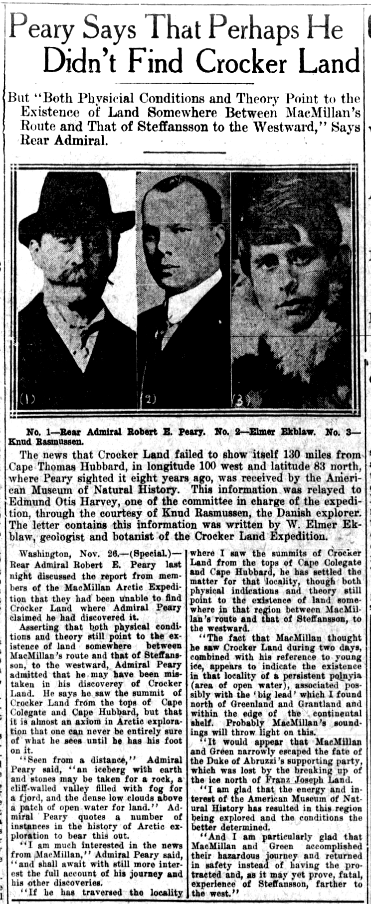 Peary Says That Perhaps He Didn't Find Crocker Land