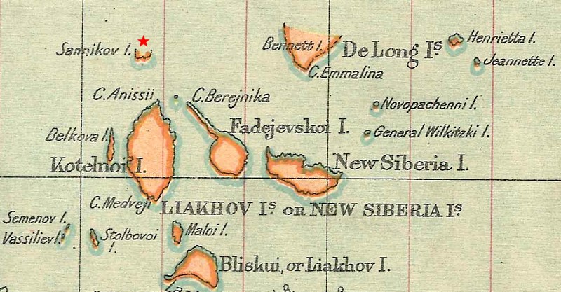 Sannikov Island on 1922 Stanford's World Map